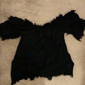Off the shoulder fray shirt